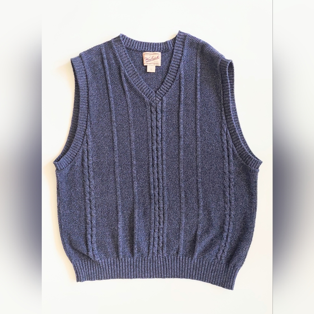 Woolrich V Neck Knit Sleeveless Sweater Vest Blue Mens XL 100% Wool